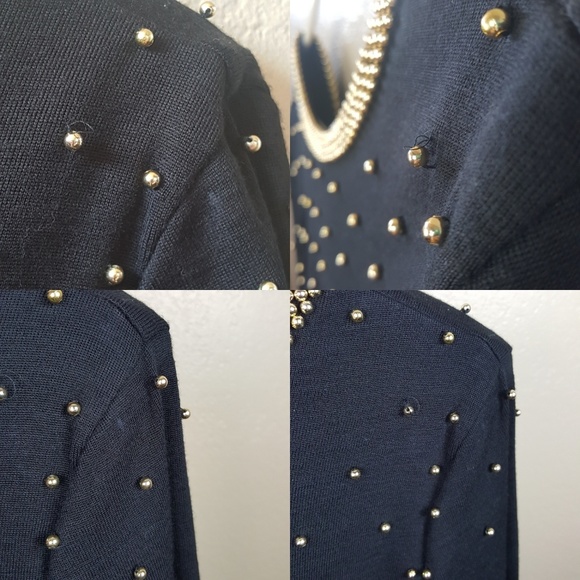 Vintage Hand Beaded Deep V Gold Black Dress 6 - Picture 9 of 13